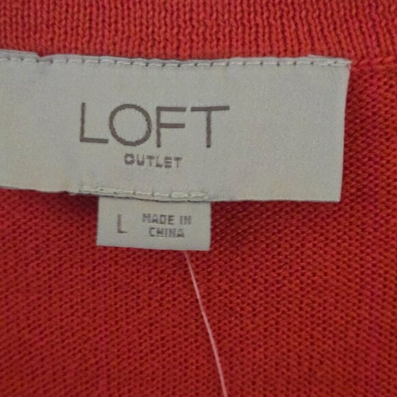 Loft NWT Tomato Red 3/4 Sleeve Crewneck Cotton Cardigan Sweater Size L - Picture 4 of 5